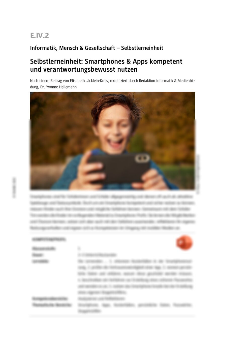 Selbstlerneinheit: Smartphone & Apps kompetent und verantwortungsbewusst nutzen - Seite 1