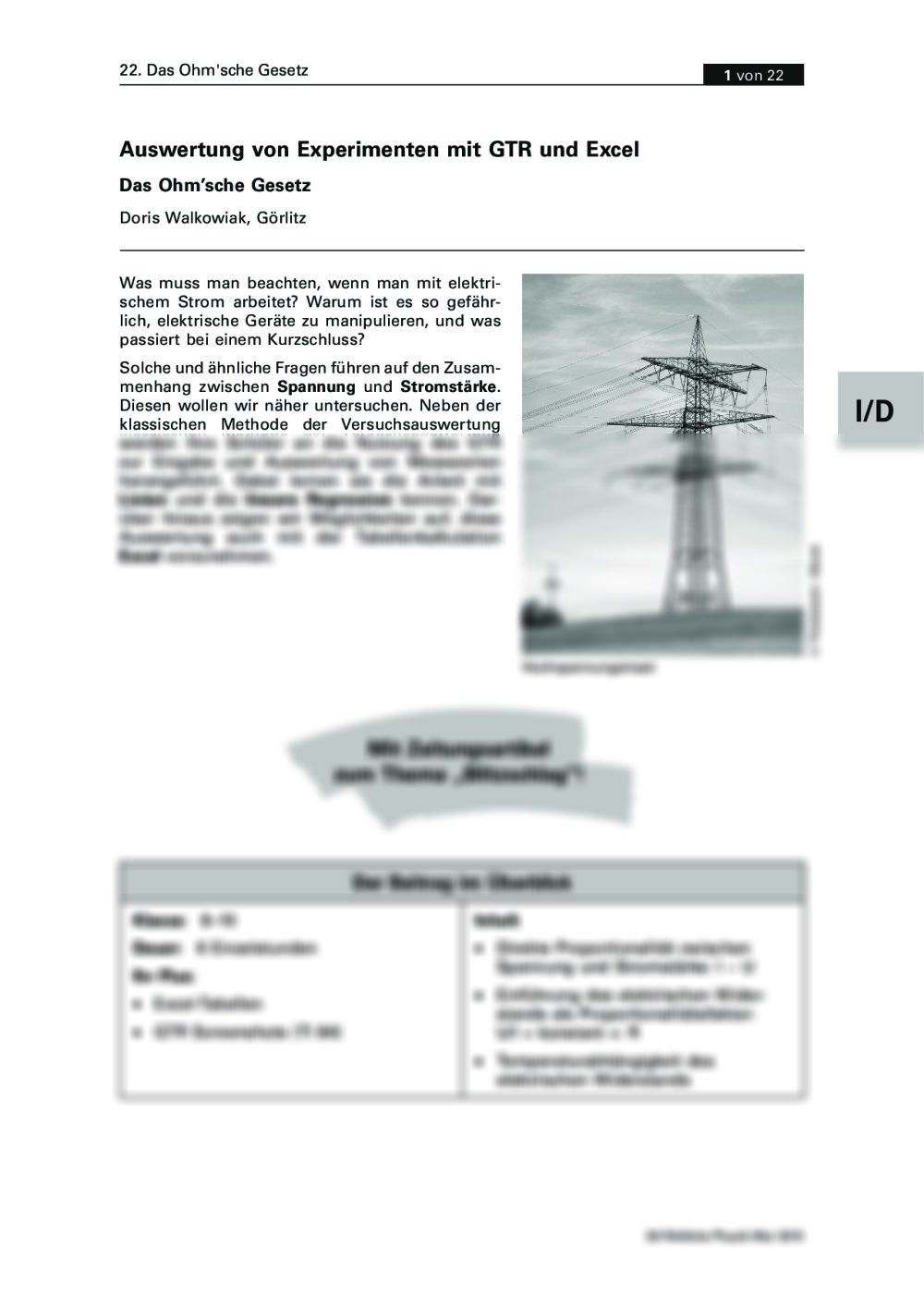 Auswertung von Experimenten zum Ohm'schen Gesetz mit GTR und Excel - Seite 1