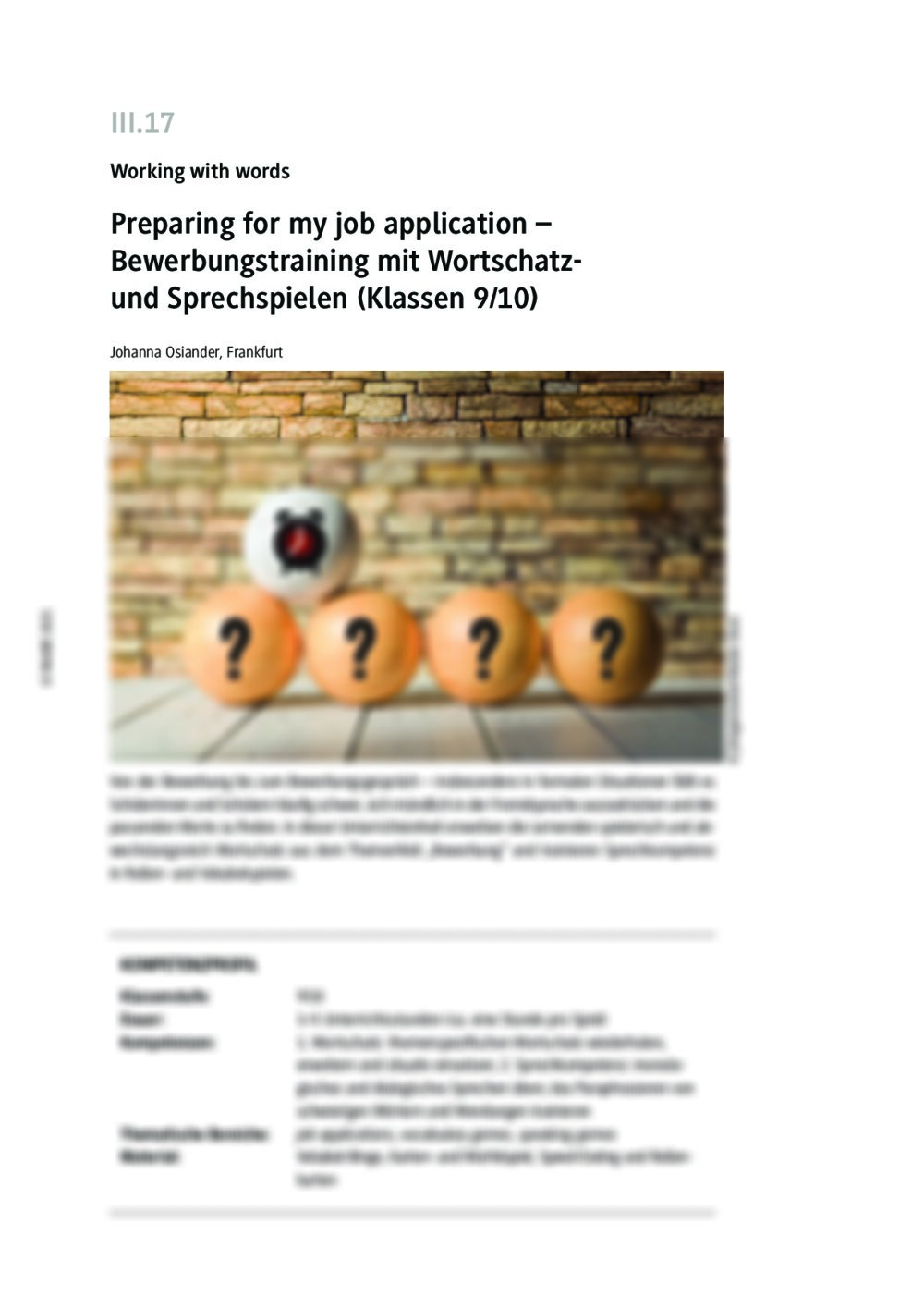 Preparing for my job application: Wortschatz- und Sprechspiele - Seite 1