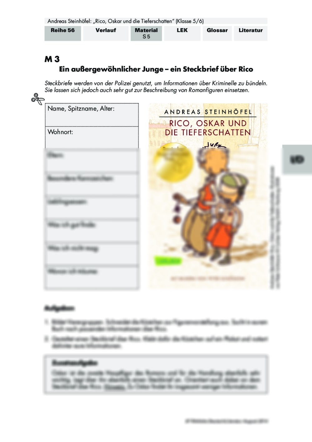 Rico Oskar Und Die Tieferschatten Inhaltsangabe Rico, Oskar und die Tieferschatten als Unterrichtsmaterial | RAAbits Online