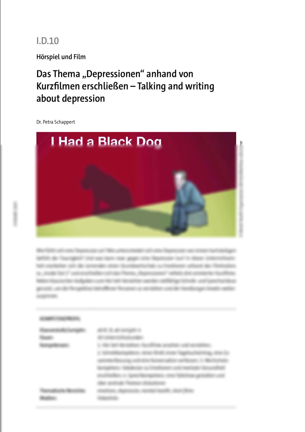 Das Thema „Depressionen“ anhand von Kurzfilmen erschließen  - Seite 1