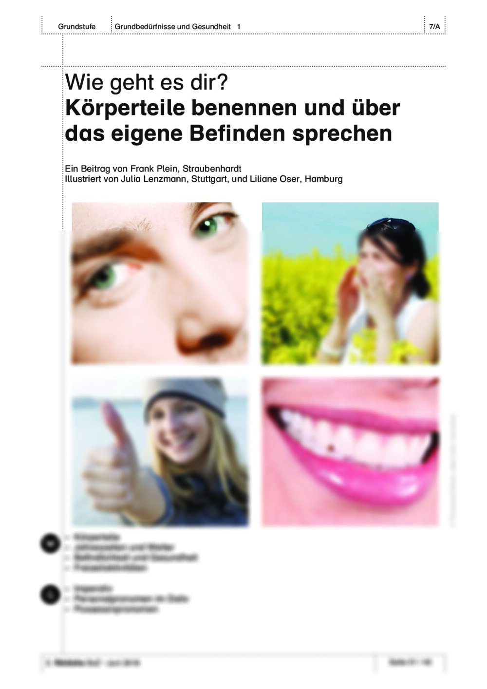 Körperteile benennen und über das eigene Befinden sprechen - Seite 1