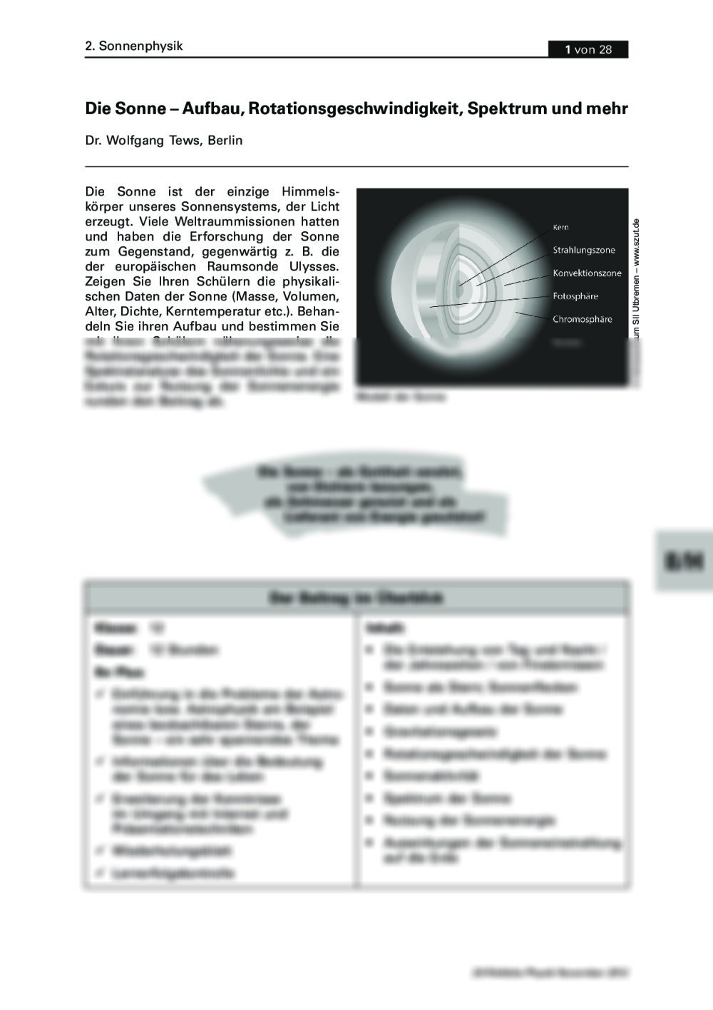 Aufbau, Rotationsgeschwindigkeit und Spektrum der Sonne - Seite 1