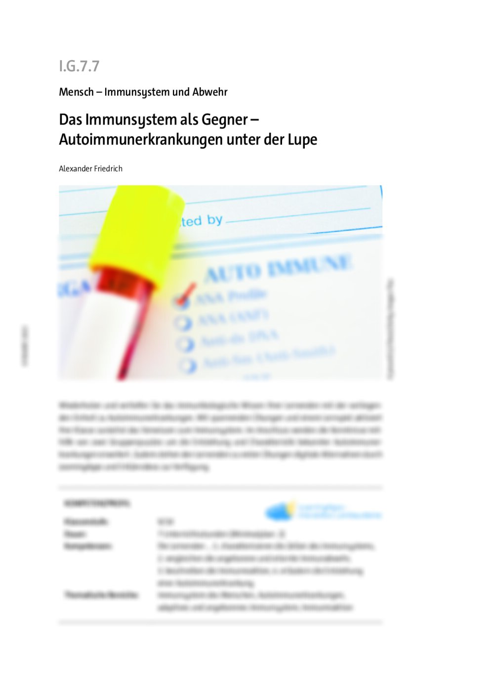 Das Immunsystem als Gegner - Seite 1