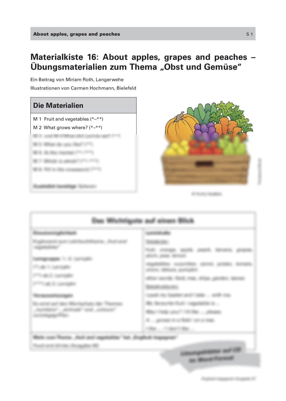 Übungsmaterial zum Thema "Obst und Gemüse" - Seite 1