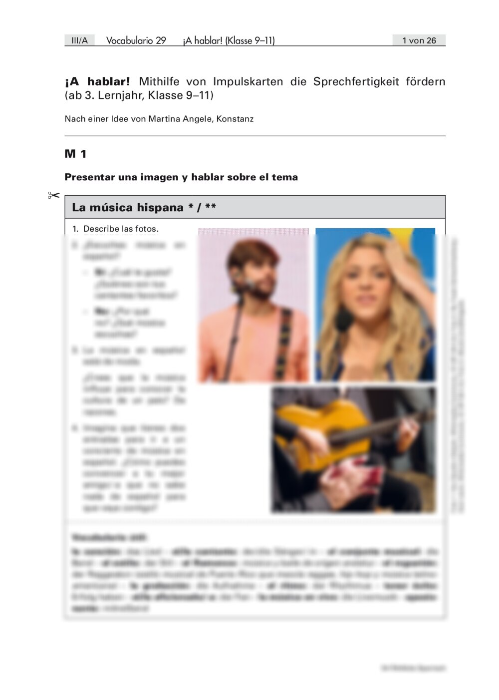 Sprechkarten Spanisch für die Jahrgangsstufen 9–11 - Seite 1