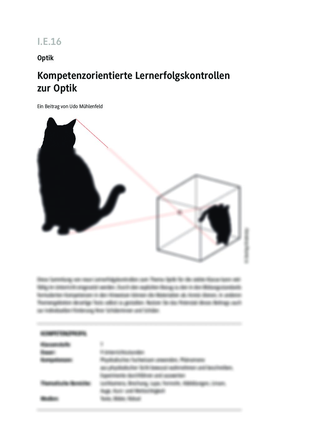 Kompetenzorientierte Lernerfolgskontrollen
zur Optik - Seite 1