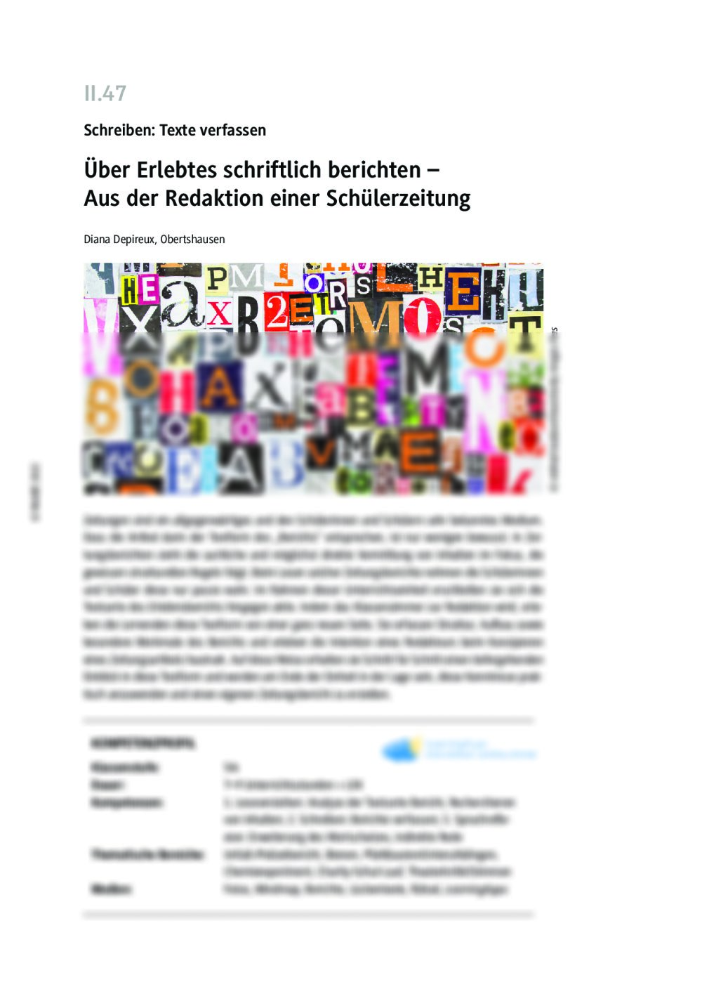 Über Erlebtes schriftlich berichten - Seite 1