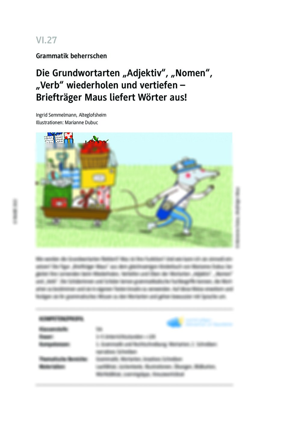 Die Grundwortarten "Adjektiv", "Nomen", "Verb" wiederholen und vertiefen - Seite 1