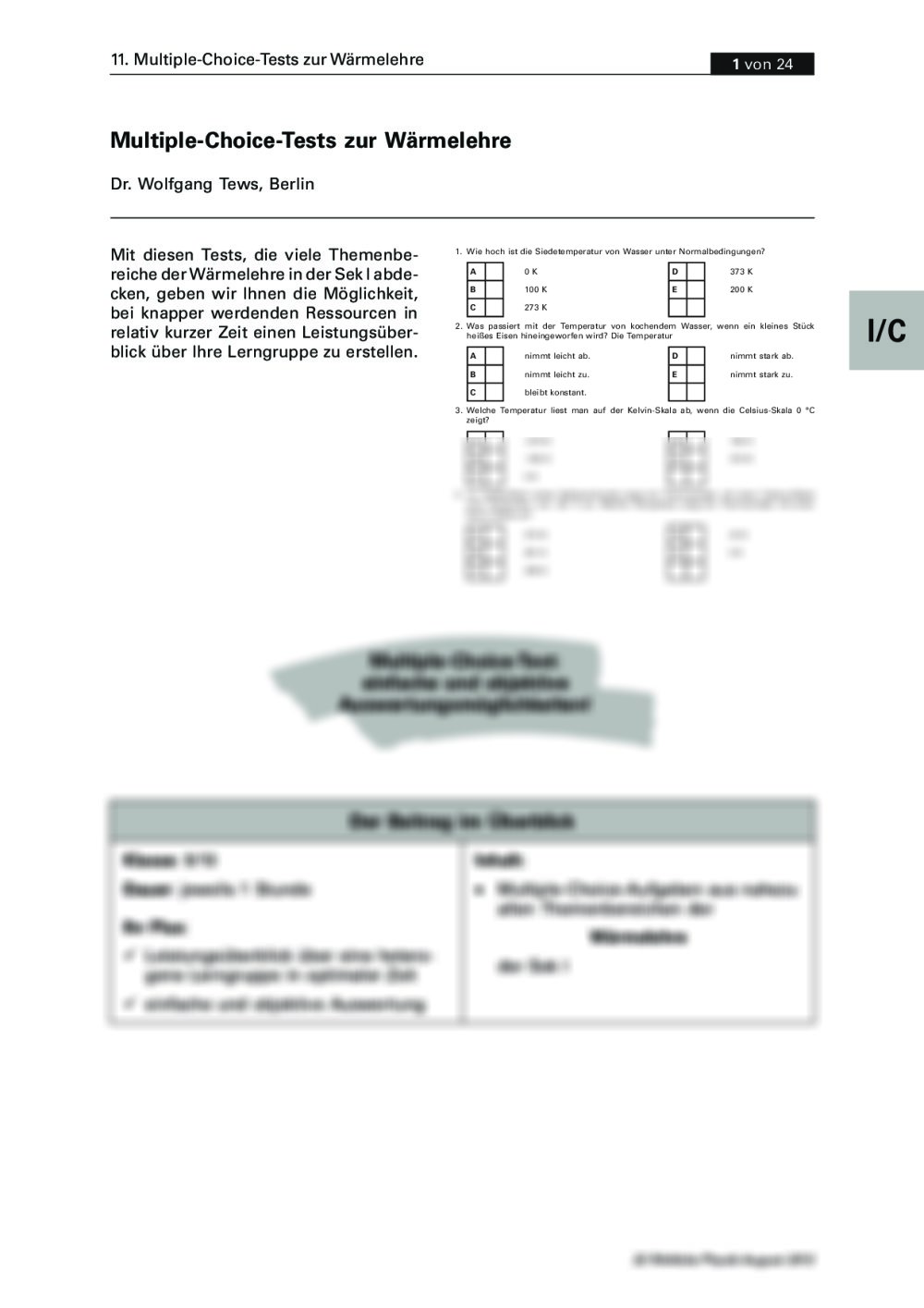 Multiple-Choice-Tests zur Wärmelehre - Seite 1