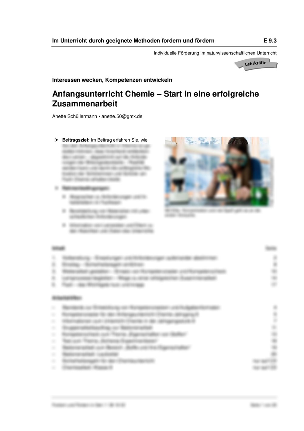 Anfangsunterricht Chemie – Start in eine erfolgreiche Zusammenarbeit - Seite 1