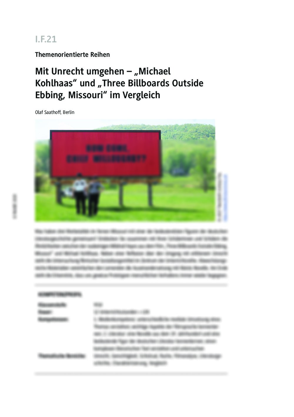 "Michael Kohlhaas" und "Three Billboards Outside Ebbing, Missouri" - Seite 1