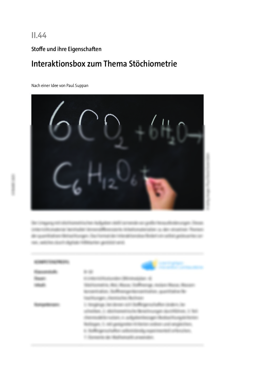 Interaktionsbox zum Thema Stöchiometrie - Seite 1