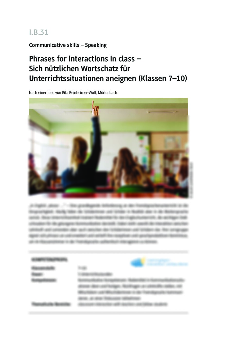 Phrases for interactions in class - Seite 1