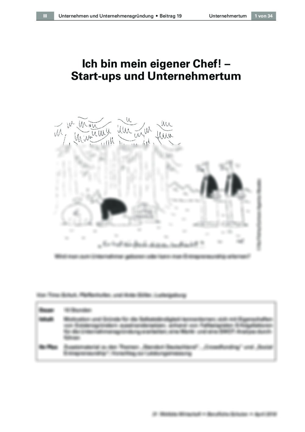 Unternehmensgründung - Unterrichtsmaterial - Seite 1