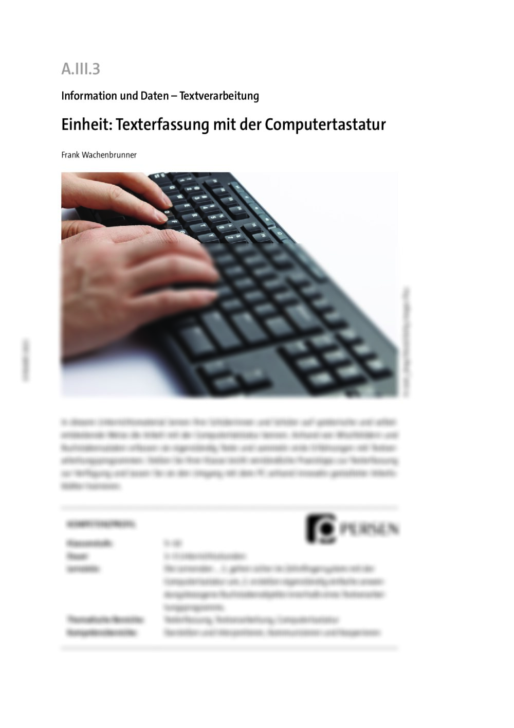 Einheit: Texterfassung mit der Computertastatur - Seite 1