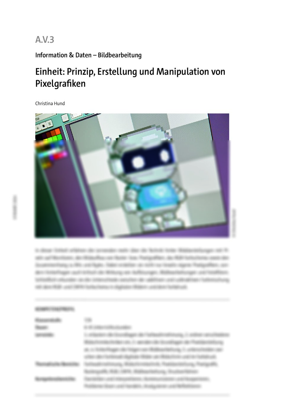 Einheit: Prinzip, Erstellung und Manipulation von Pixelgrafiken - Seite 1