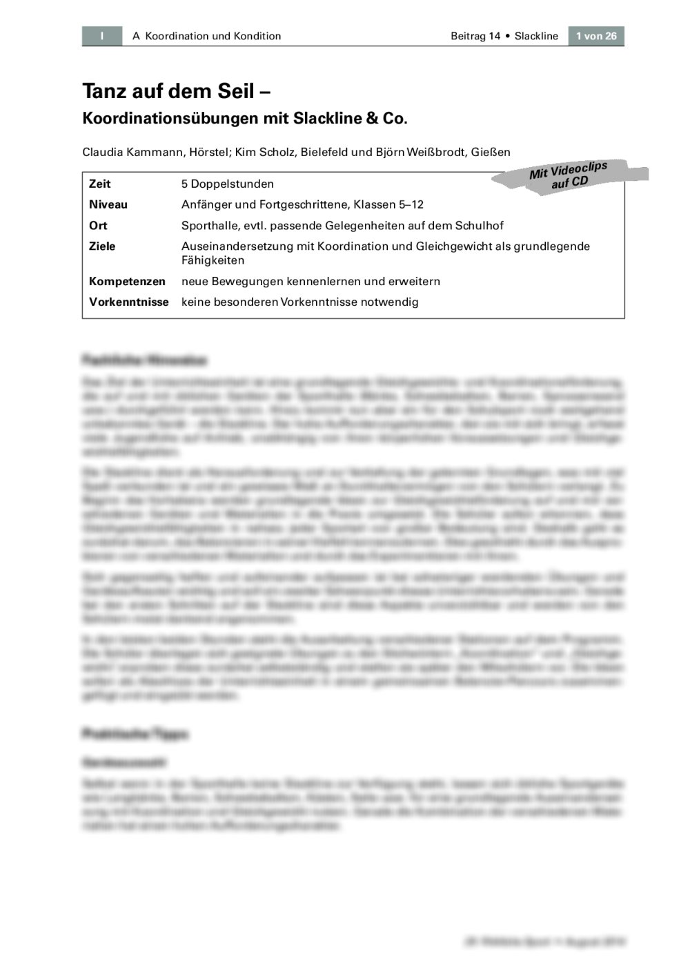 Koordinationsübungen mit Slackline & Co. - Seite 1
