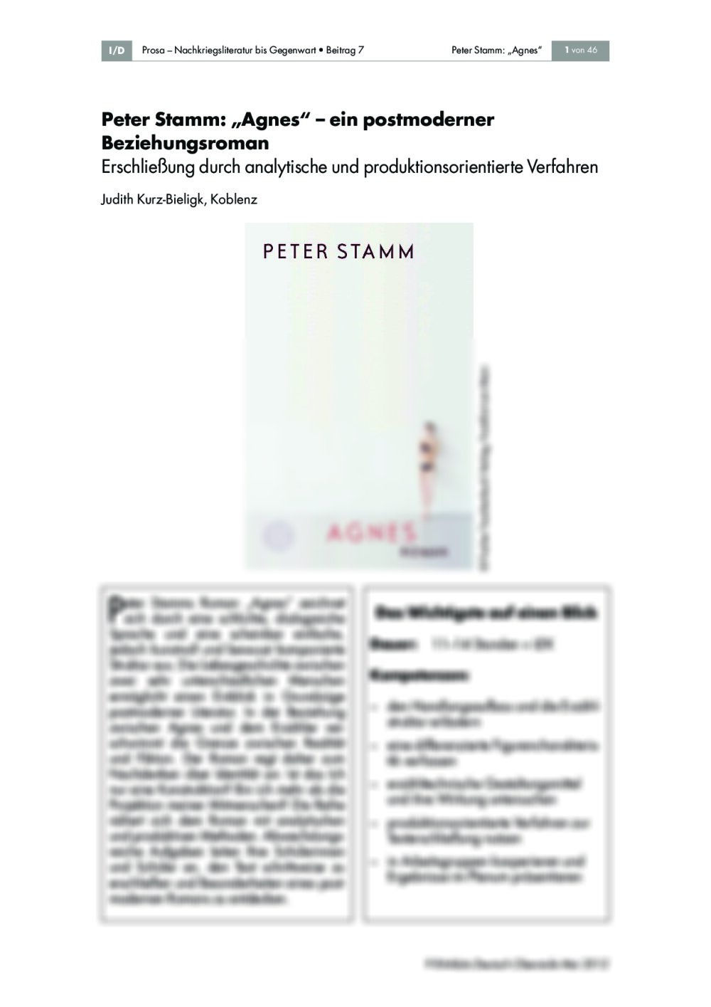 Peter Stamm: "Agnes" - Seite 1