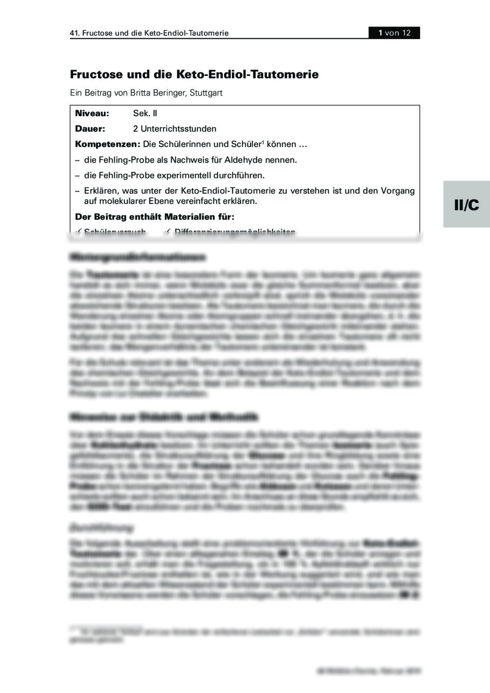 Isomerisierung zwischen Glucose und Fructose mit einem Schülerversuch verstehen - Seite 1