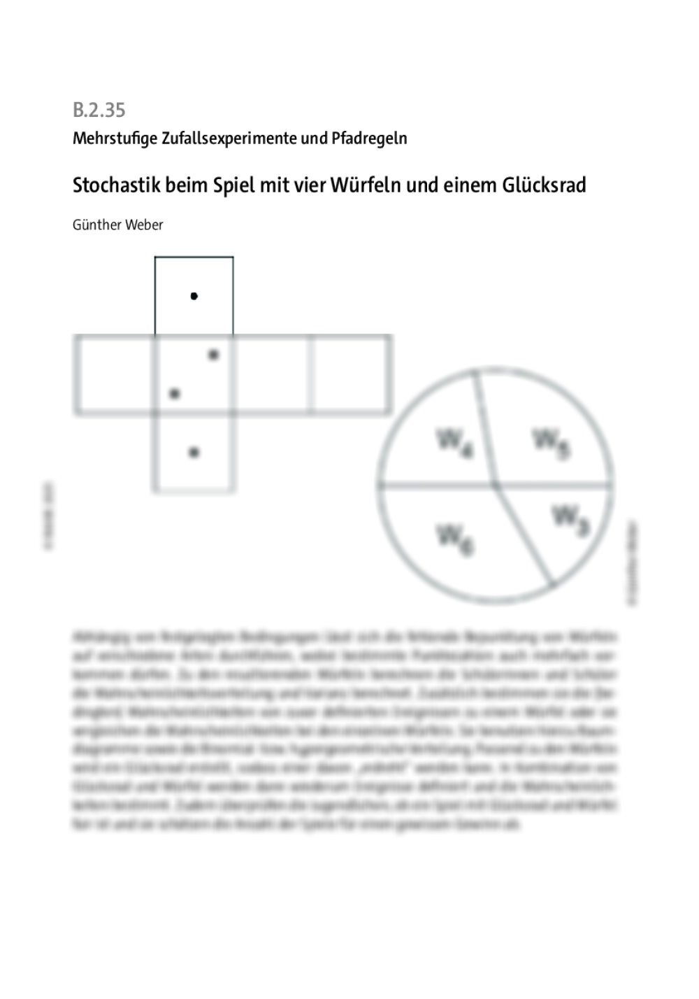 Stochastik beim Spiel mit vier Würfeln und einem Glücksrad - Seite 1