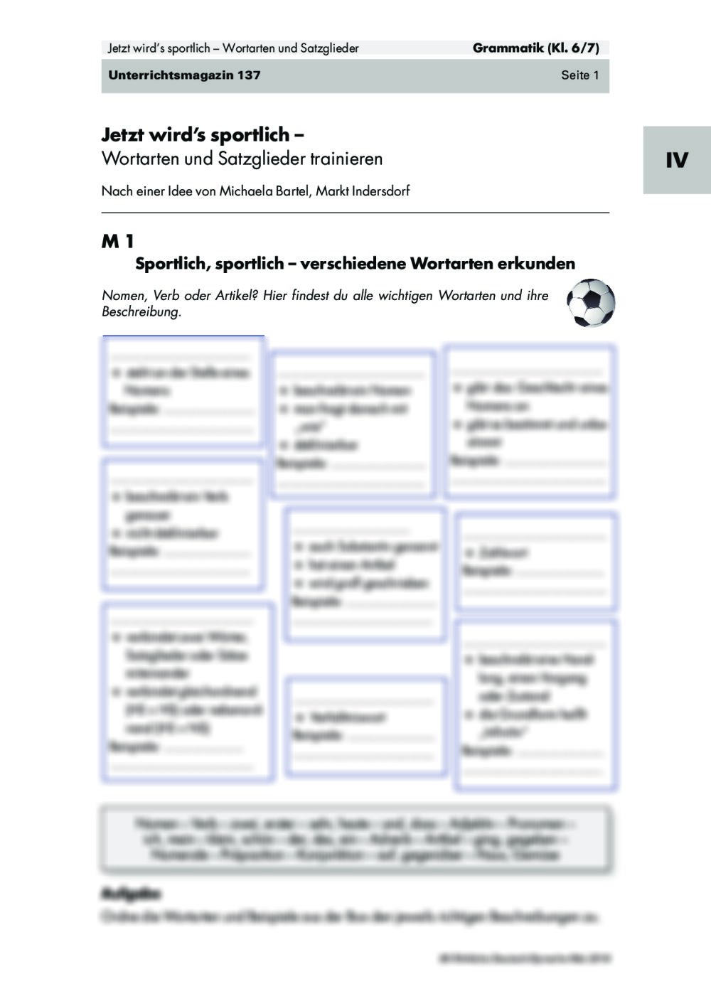 Wortarten und Satzglieder trainieren - Seite 1