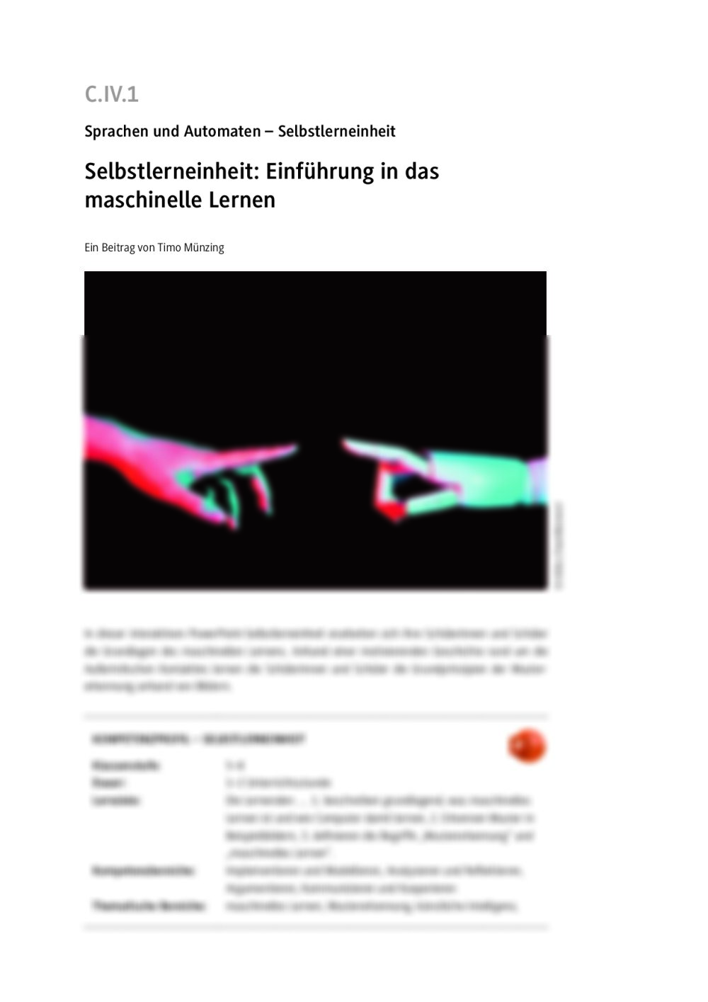 Selbstlerneinheit: Einführung in das maschinelle Lernen - Seite 1