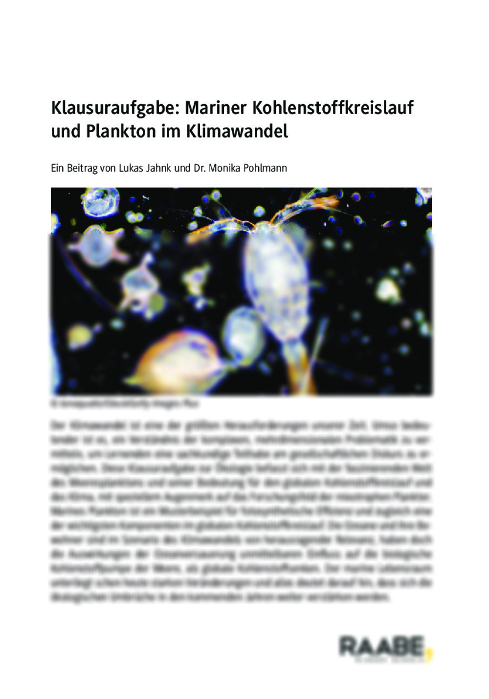 Klausuraufgabe: Mariner Kohlenstoffkreislauf und Plankton im Klimawandel - Seite 1