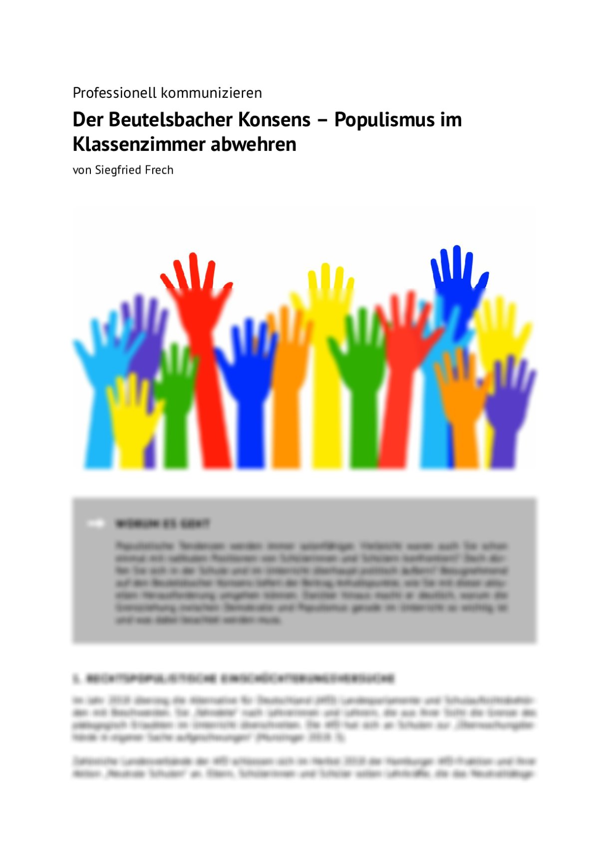 Der Beutelsbacher Konsens – Populismus im Klassenzimmer abwehren - Seite 1
