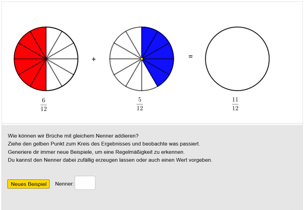 GeoGebra-Erarbeitung: Brüche mit gleichem Nenner addieren