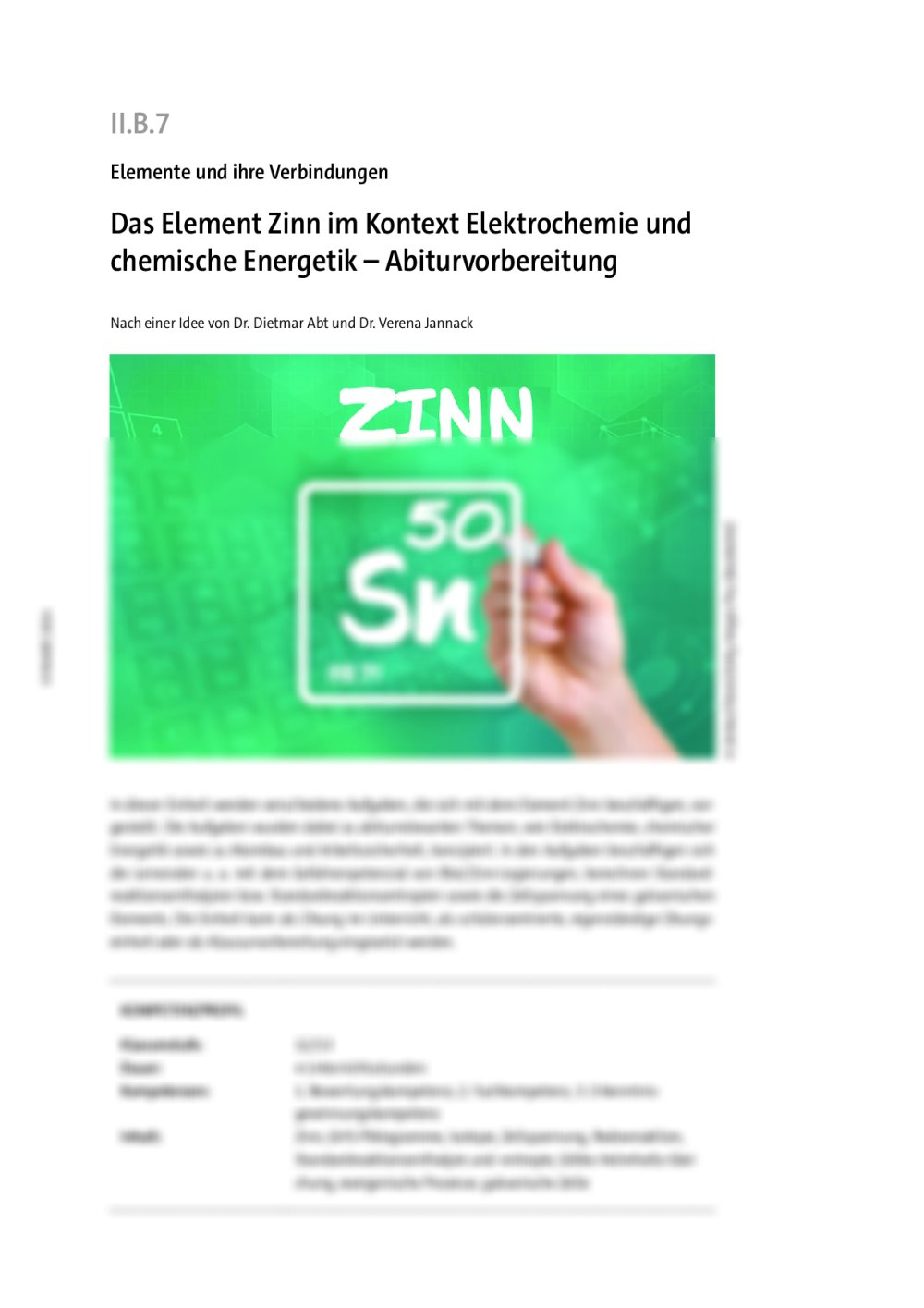 Das Element Zinn im Kontext Elektrochemie und chemische Energetik - Seite 1