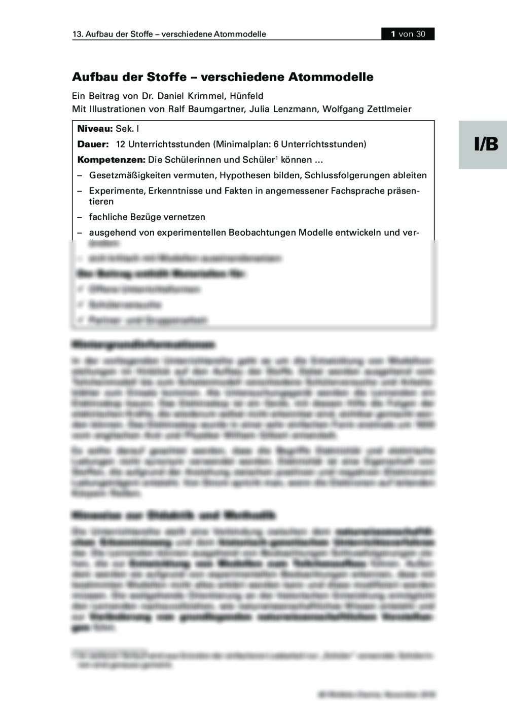 Aufbau der Stoffe – Verschiedene Atommodelle - Seite 1