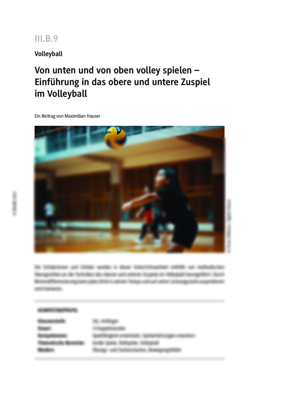 Einführung in das obere und untere Zuspiel im Volleyball - Seite 1