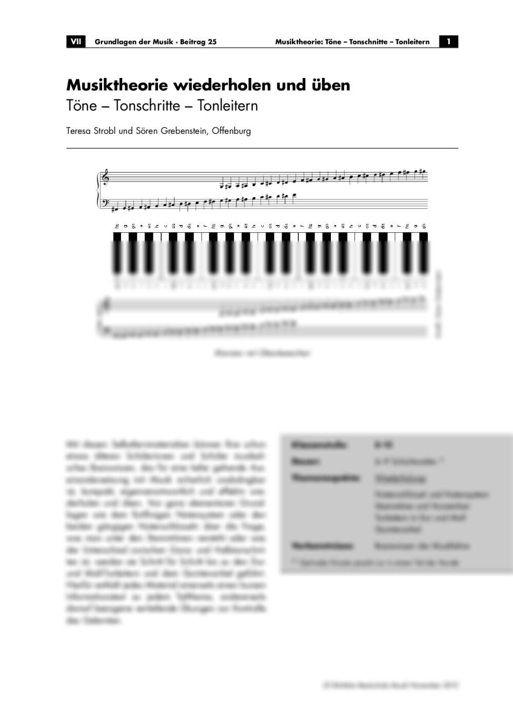 Musiktheorie wiederholen und üben – Töne - Tonschritte - Seite 1