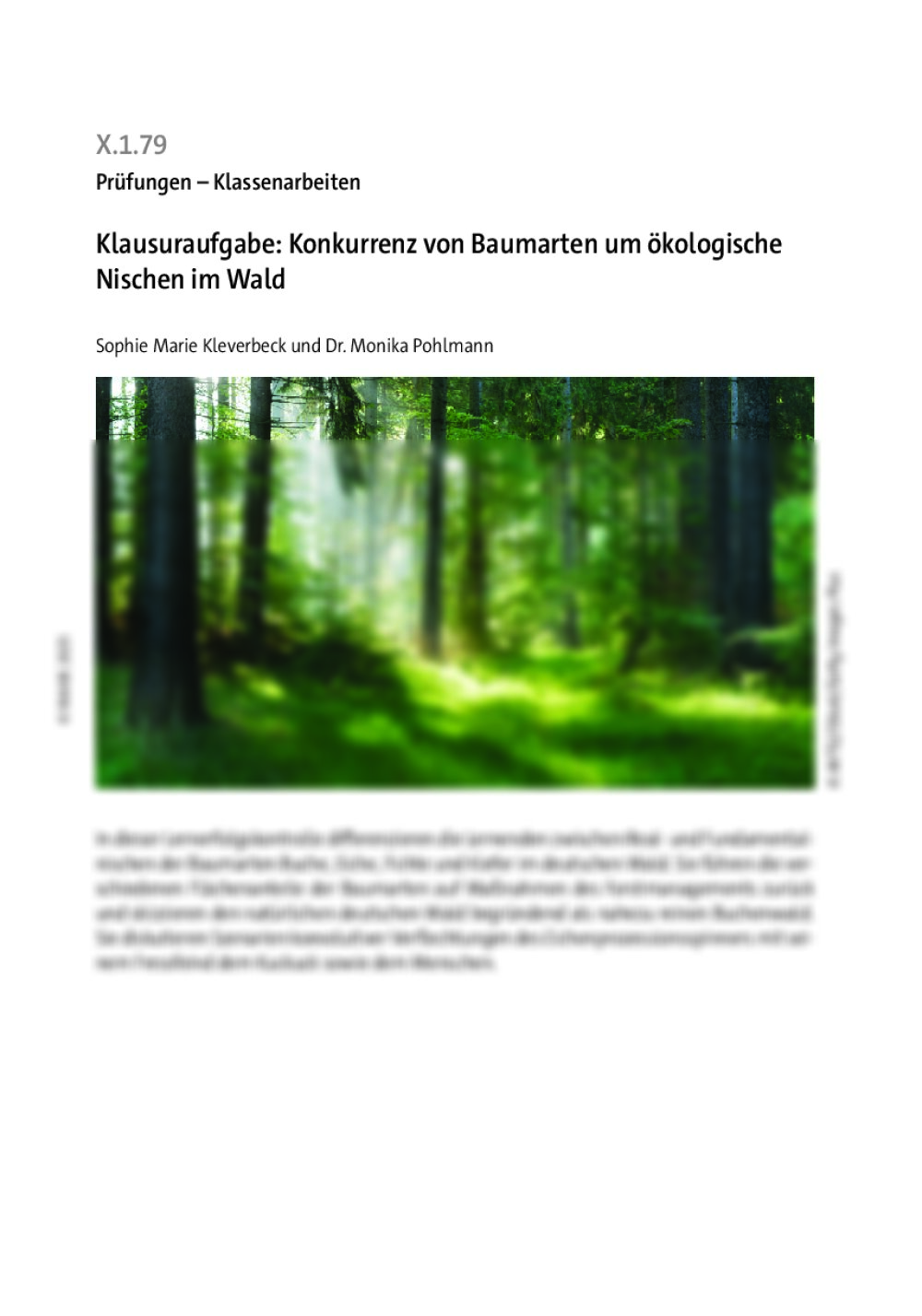 Klausuraufgabe: Konkurrenz von Baumarten um ökologische Nischen im Wald - Seite 1