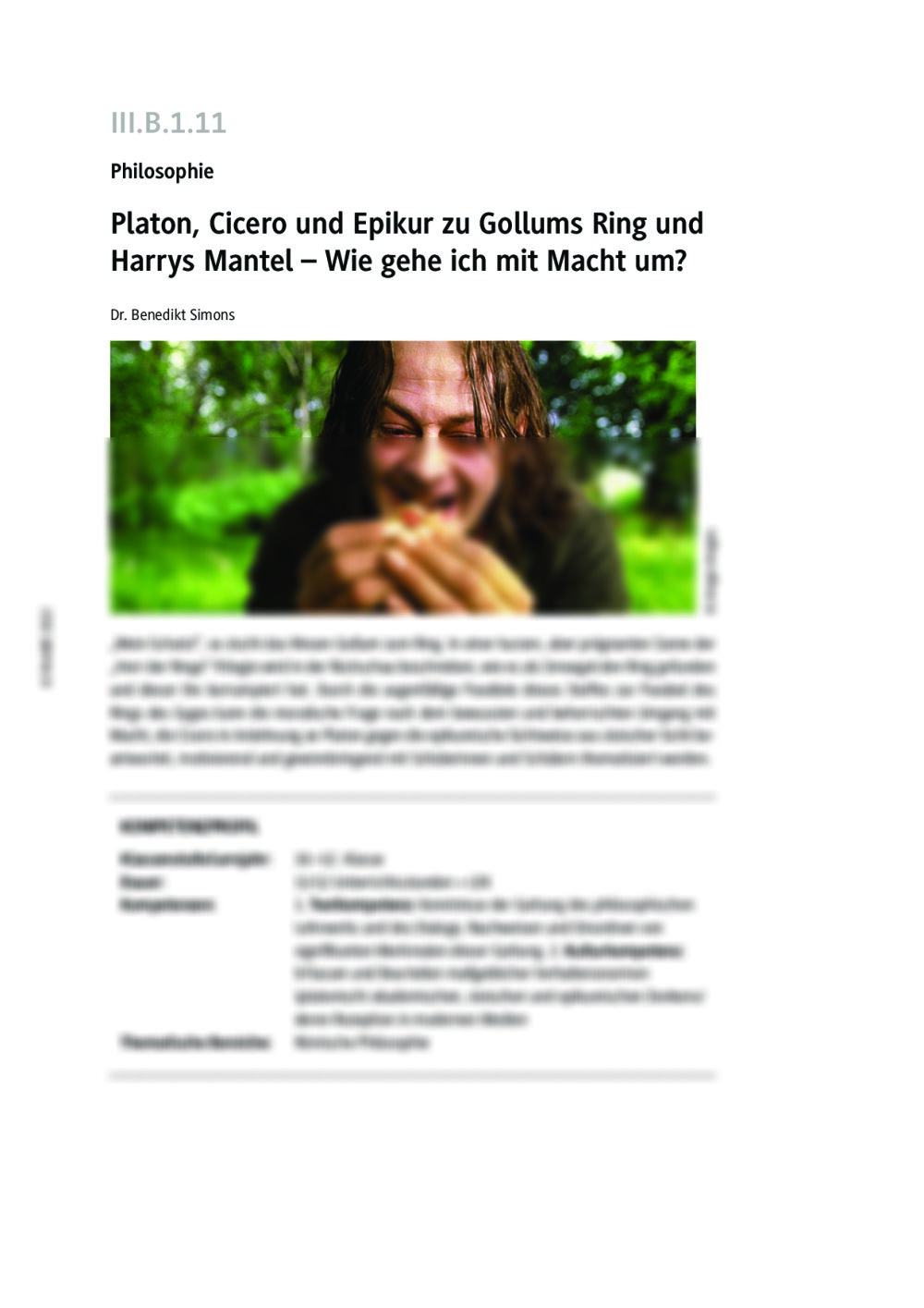 Platon, Cicero und Epikur zu Gollums Ring und Harrys Mantel - Seite 1