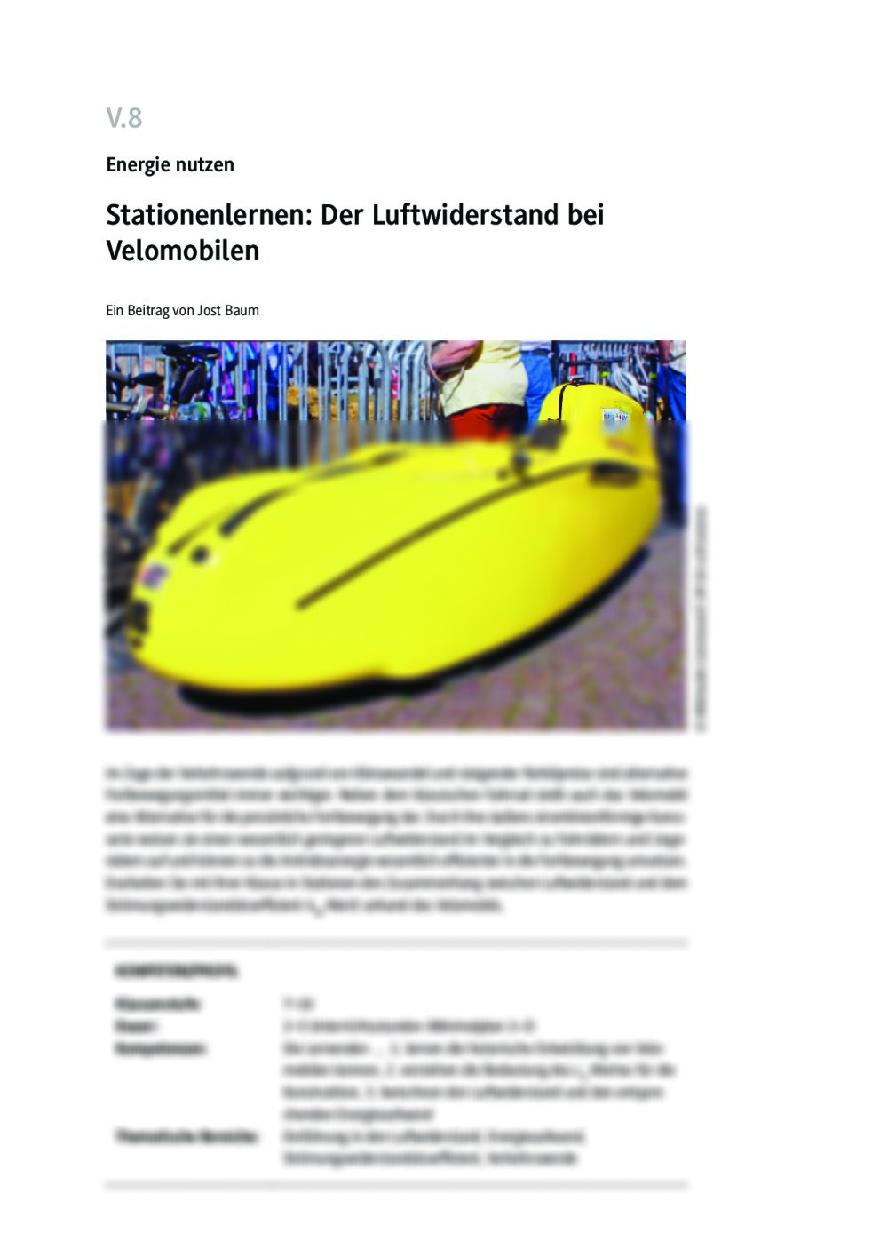 Stationenlernen: Der Luftwiderstand bei Velomobilen - Seite 1