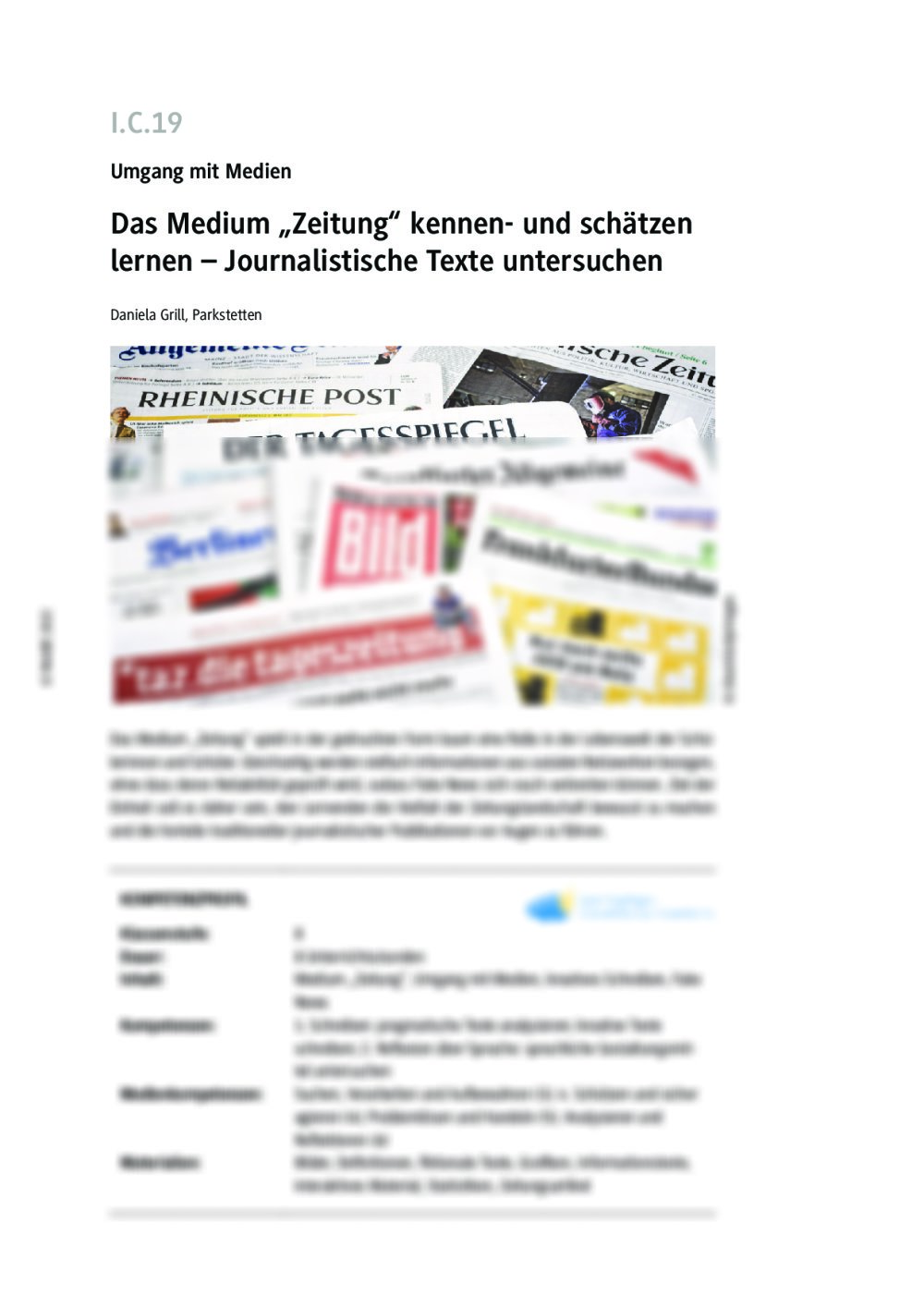 Das Medium „Zeitung“ kennen- und schätzen lernen - Seite 1