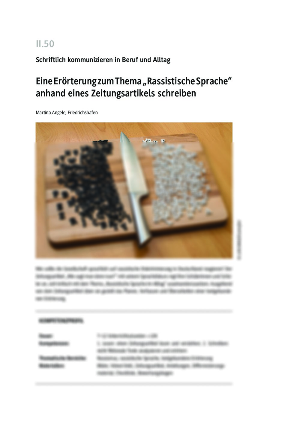 Eine Erörterung zum Thema "Rassistische Sprache" anhand eines Zeitungsartikels schreiben - Seite 1