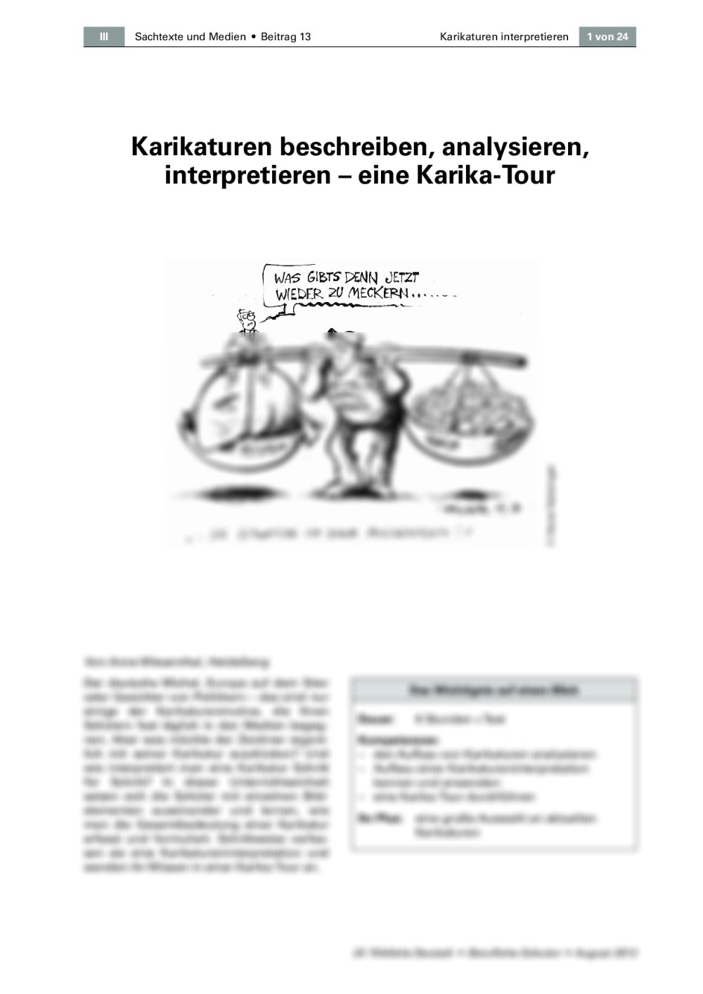 Karikaturen beschreiben, analysieren, interpretieren - Seite 1