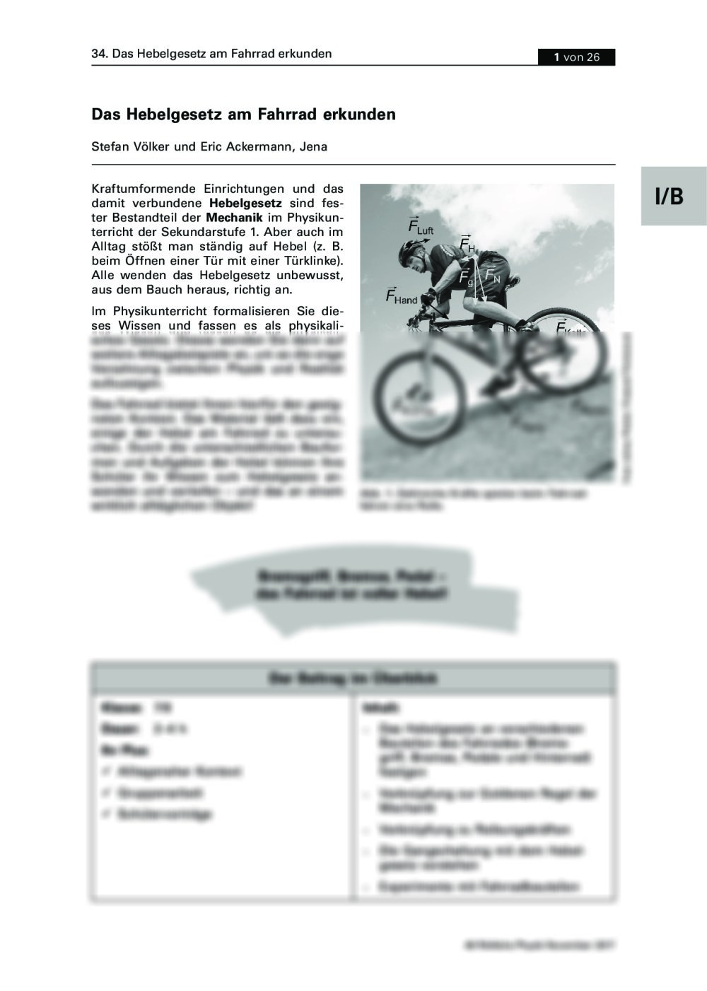 Das Hebelgesetz am Fahrrad erkunden - Seite 1