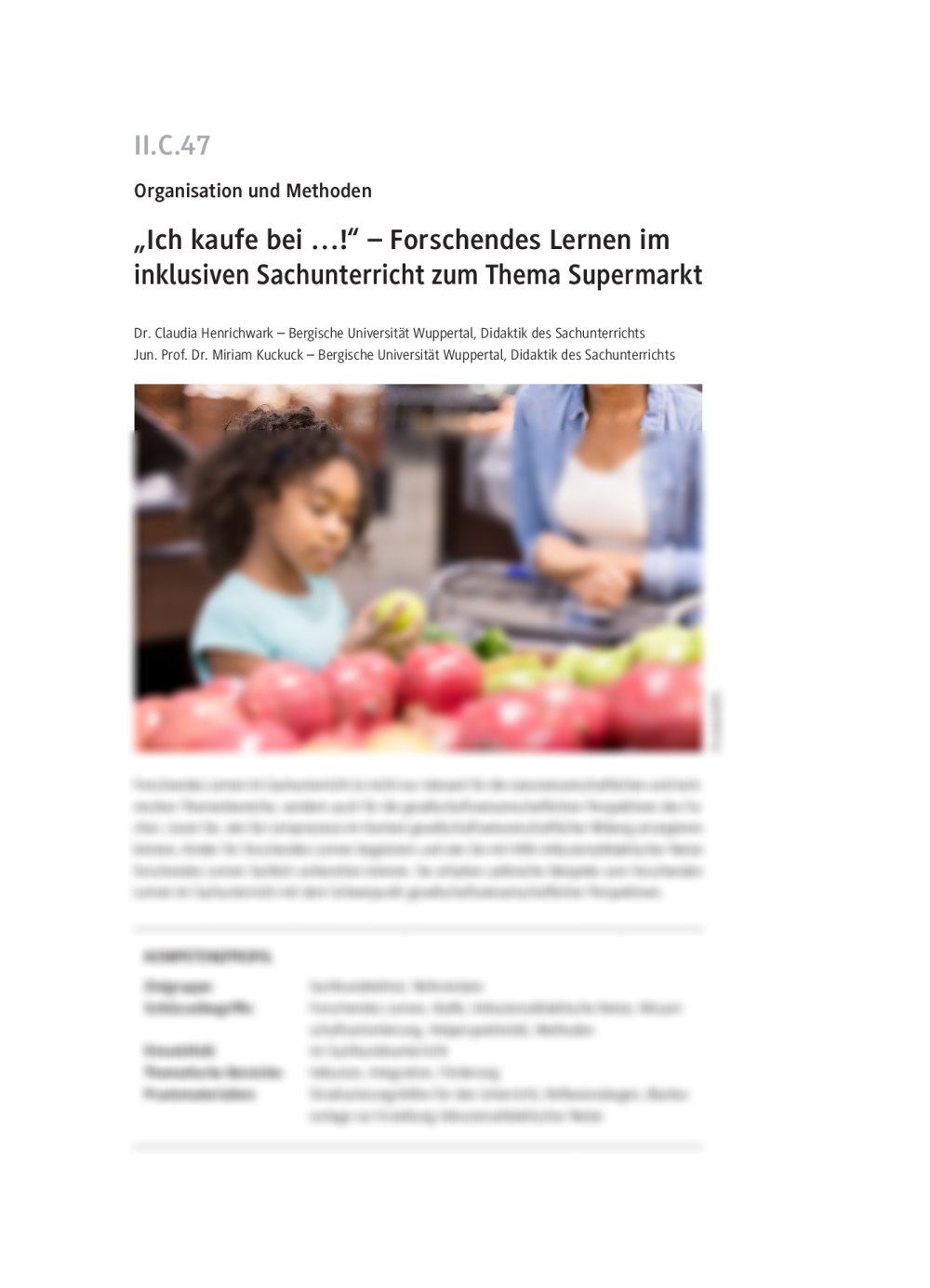 Forschendes Lernen im inklusiven Sachunterricht zum Thema Supermarkt - Seite 1