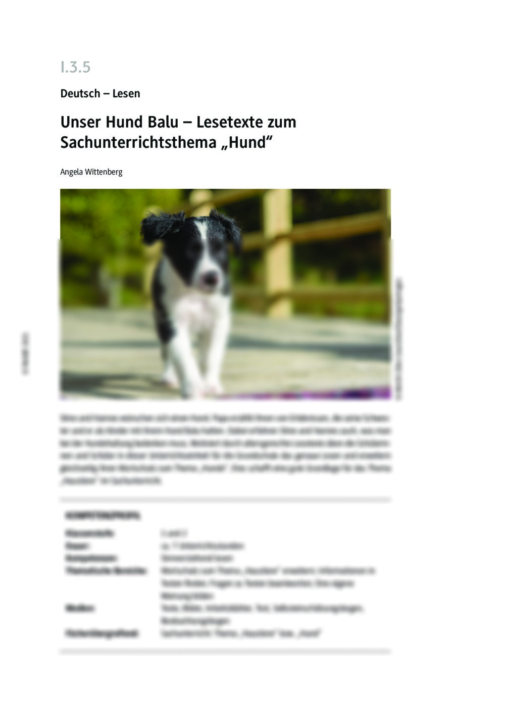 Lesetexte zum Sachunterrichtsthema "Hund" - Seite 1