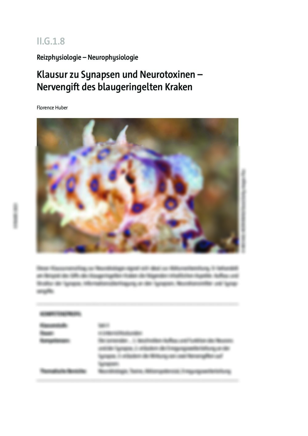 Klausur zu Synapsen und Neurotoxinen  - Seite 1