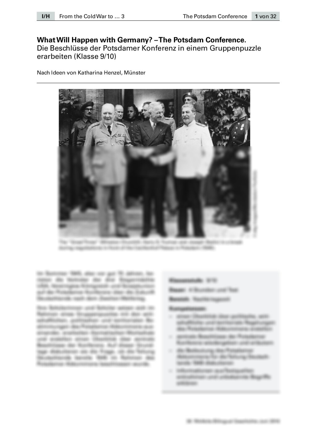 Die Beschlüsse der Potsdamer Konferenz in einem Gruppenpuzzle erarbeiten - Seite 1