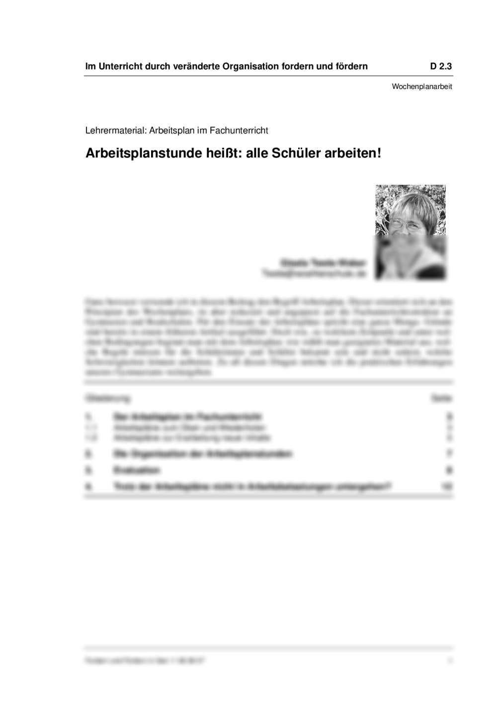 Mit einem Arbeitsplan im Fachunterricht arbeiten - Seite 1