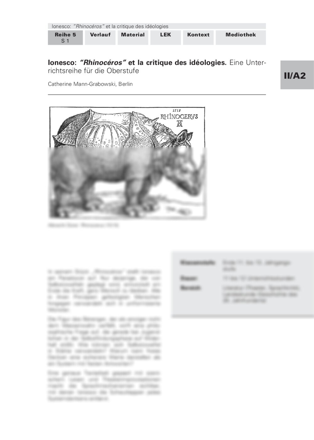 Ionesco: “Rhinocéros” et la critique des idéologies - Seite 1