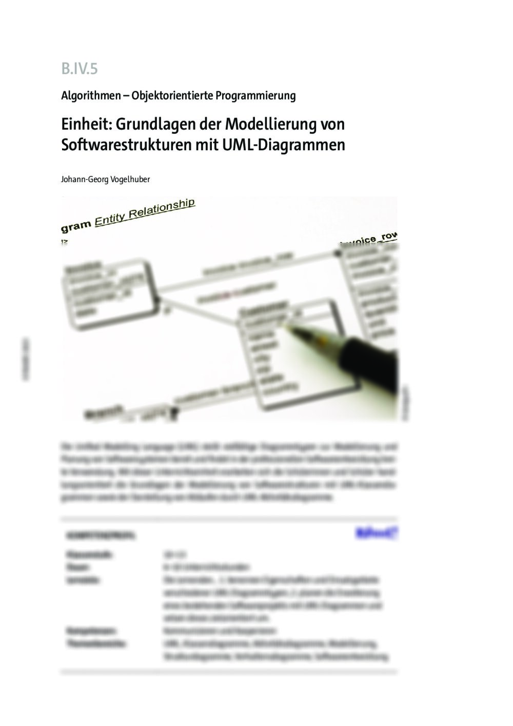 Einheit: Grundlagen der Modellierung von Softwarestrukturen mit UML-Diagrammen - Seite 1