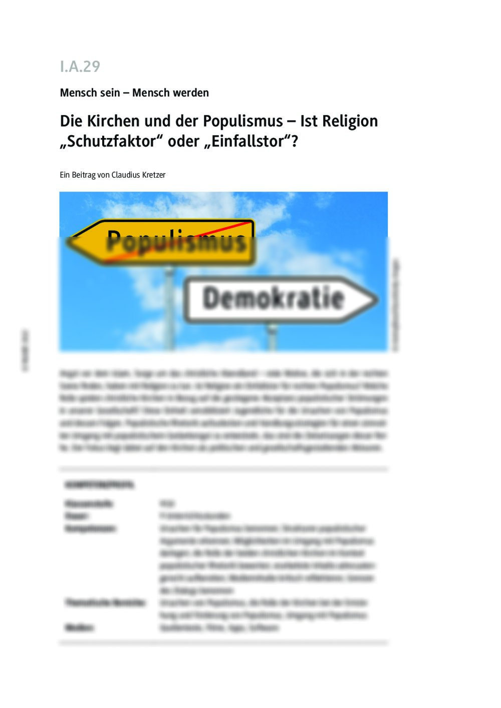 Die Kirchen und der Populismus - Seite 1