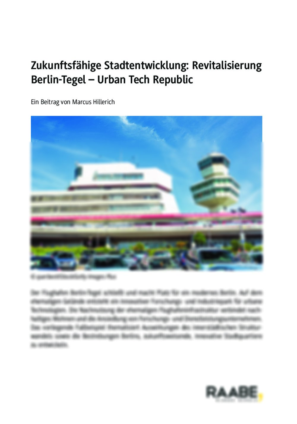 Zukunftsfähige Stadtentwicklung: Revitalisierung von Berlin-Tegel - Seite 1